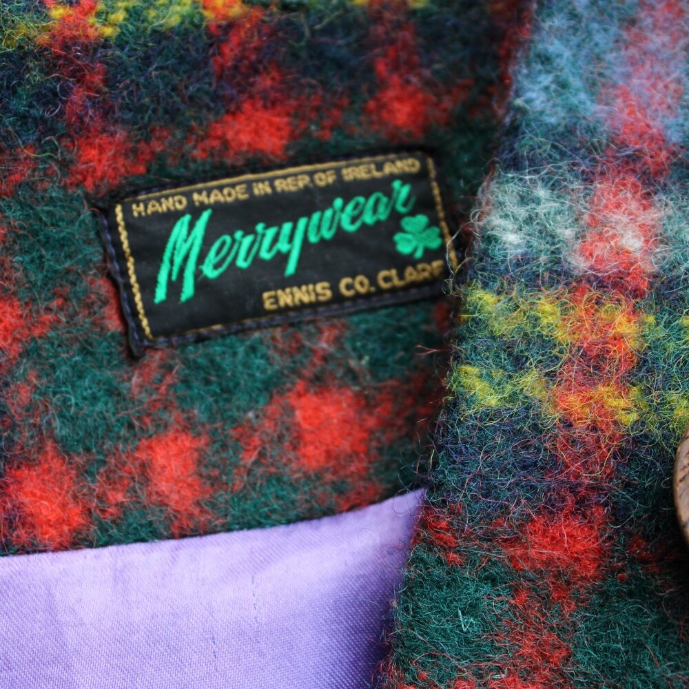 MERRYWEAR Ireland jacket cape poncho cloak Tartan plaid wool fringe check - Picture 11 of 12
